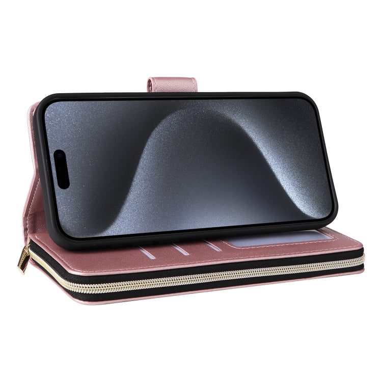 For iPhone 15 Pro Max Nine-card Slots Zipper Wallet Bag Leather Phone Case