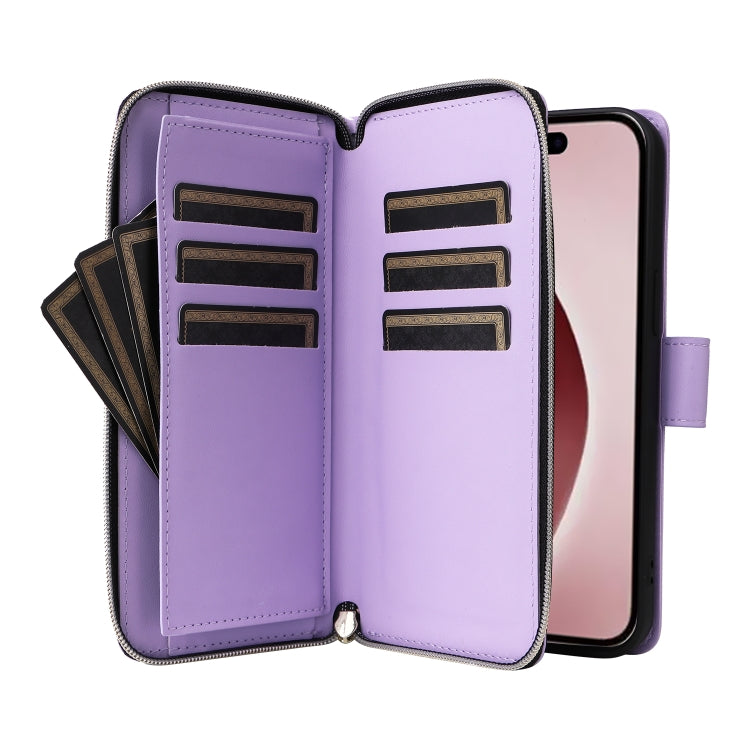 For iPhone 16 Pro Nine-card Slots Zipper Wallet Bag Leather Phone Case