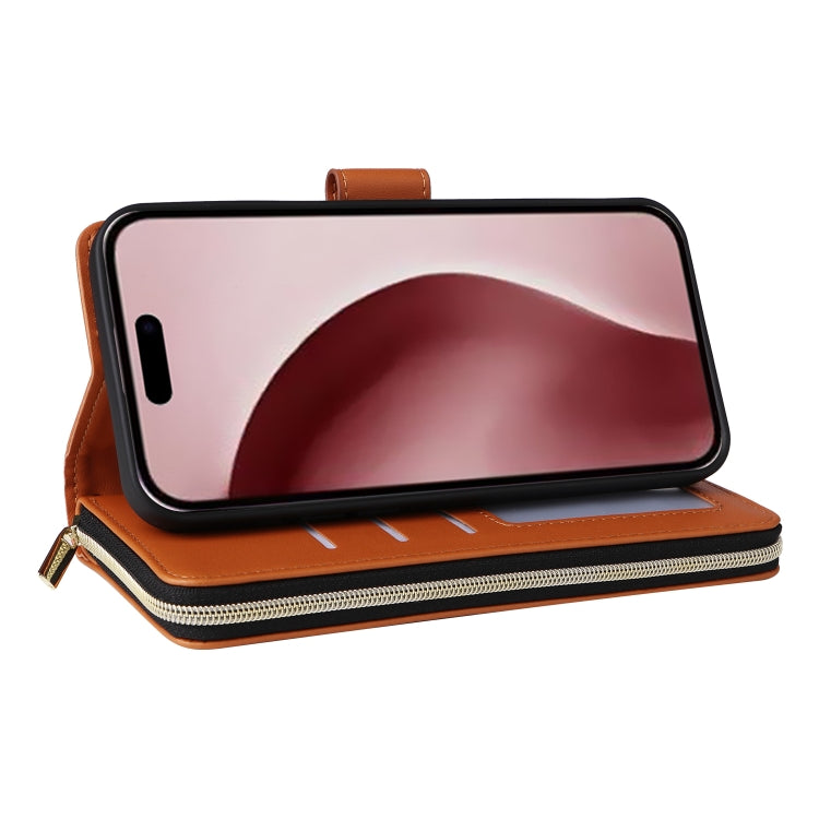 For iPhone 16 Pro Nine-card Slots Zipper Wallet Bag Leather Phone Case