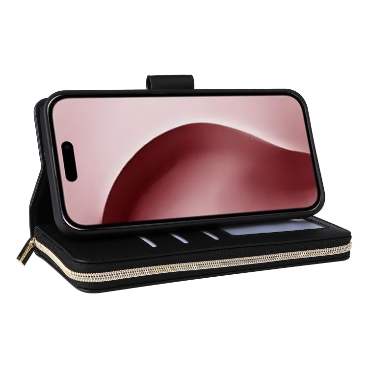 For iPhone 16 Pro Nine-card Slots Zipper Wallet Bag Leather Phone Case