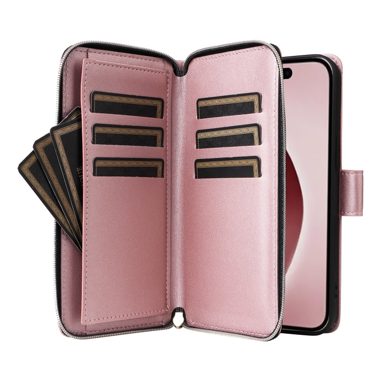 For iPhone 16 Pro Nine-card Slots Zipper Wallet Bag Leather Phone Case