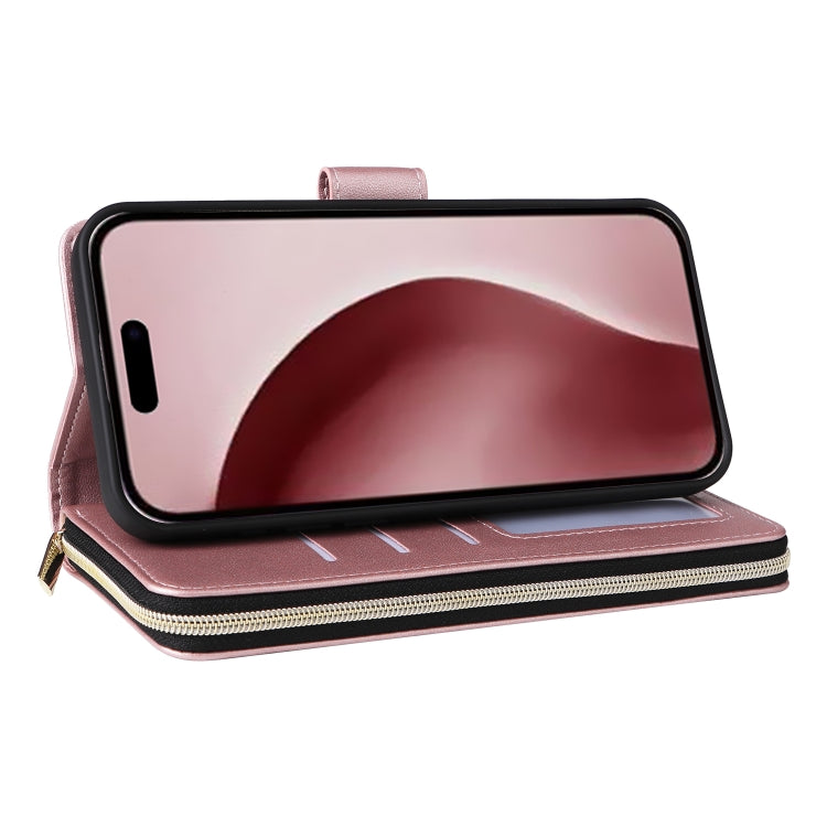 For iPhone 16 Pro Nine-card Slots Zipper Wallet Bag Leather Phone Case