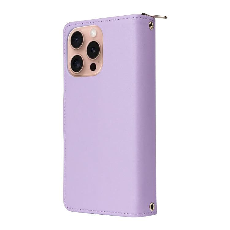 For iPhone 16 Pro Max Nine-card Slots Zipper Wallet Bag Leather Phone Case