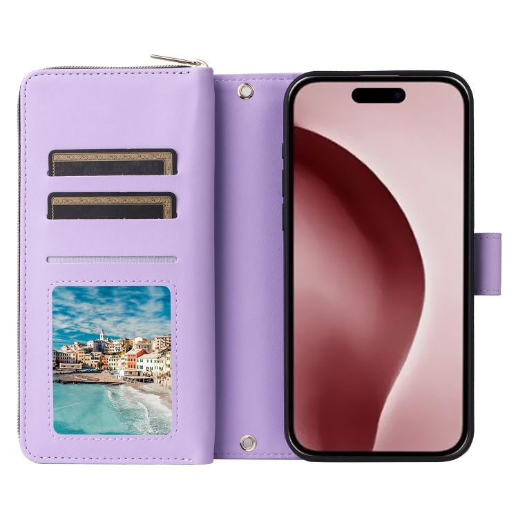 For iPhone 16 Pro Max Nine-card Slots Zipper Wallet Bag Leather Phone Case