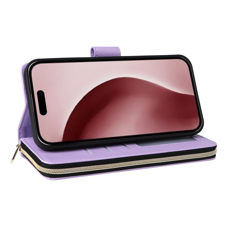 For iPhone 16 Pro Max Nine-card Slots Zipper Wallet Bag Leather Phone Case