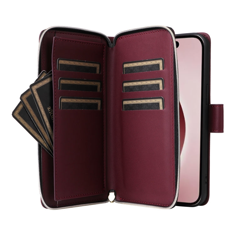 For iPhone 16 Pro Max Nine-card Slots Zipper Wallet Bag Leather Phone Case