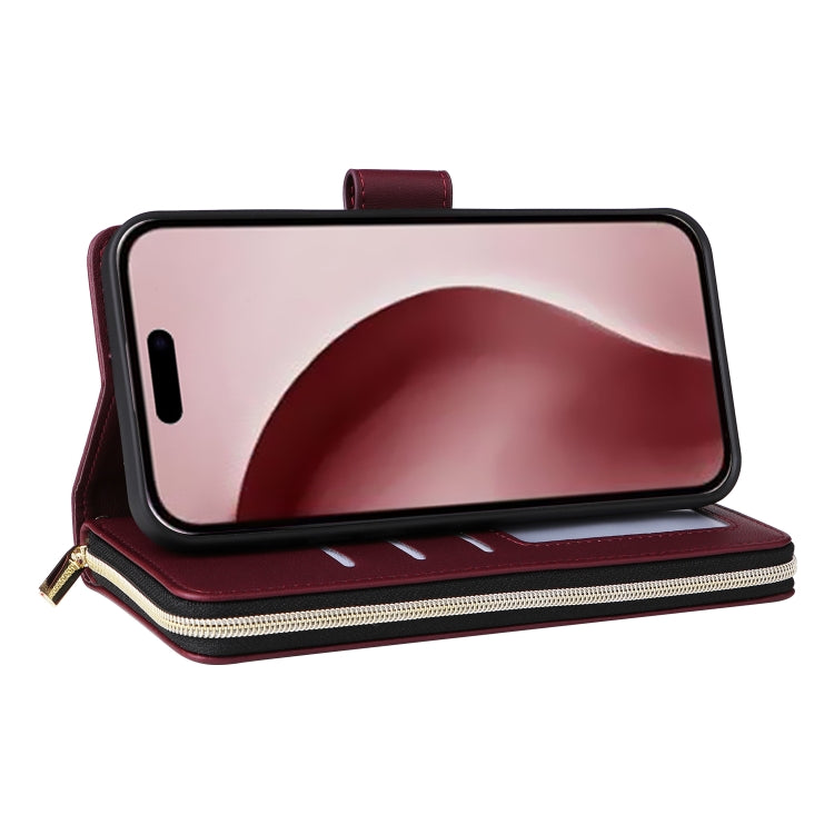 For iPhone 16 Pro Max Nine-card Slots Zipper Wallet Bag Leather Phone Case