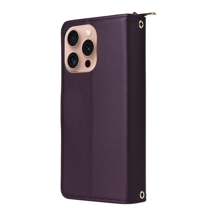 For iPhone 16 Pro Max Nine-card Slots Zipper Wallet Bag Leather Phone Case