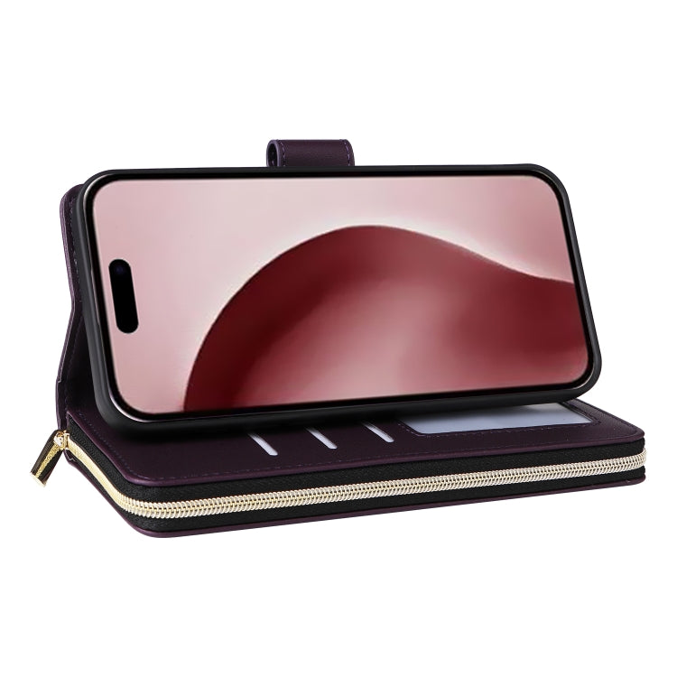 For iPhone 16 Pro Max Nine-card Slots Zipper Wallet Bag Leather Phone Case