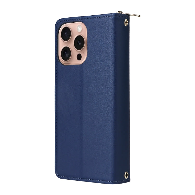 For iPhone 16 Pro Max Nine-card Slots Zipper Wallet Bag Leather Phone Case
