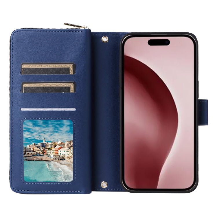 For iPhone 16 Pro Max Nine-card Slots Zipper Wallet Bag Leather Phone Case