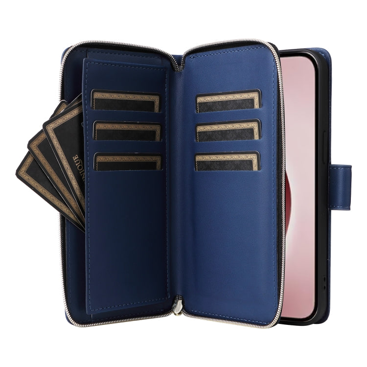 For iPhone 16 Pro Max Nine-card Slots Zipper Wallet Bag Leather Phone Case