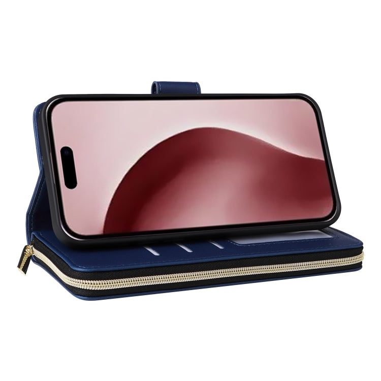 For iPhone 16 Pro Max Nine-card Slots Zipper Wallet Bag Leather Phone Case