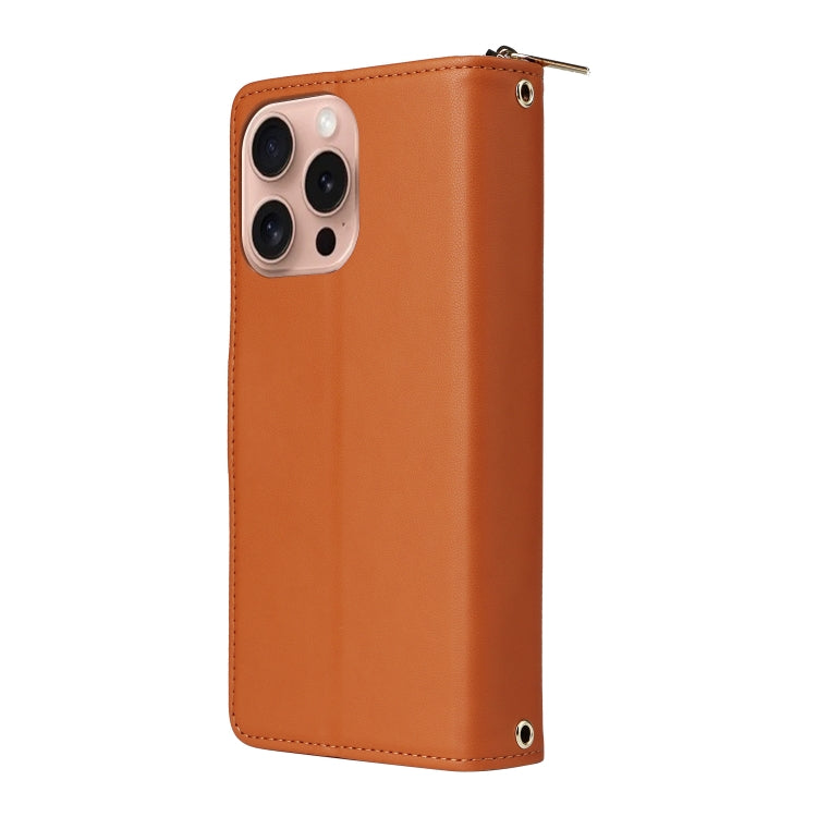 For iPhone 16 Pro Max Nine-card Slots Zipper Wallet Bag Leather Phone Case