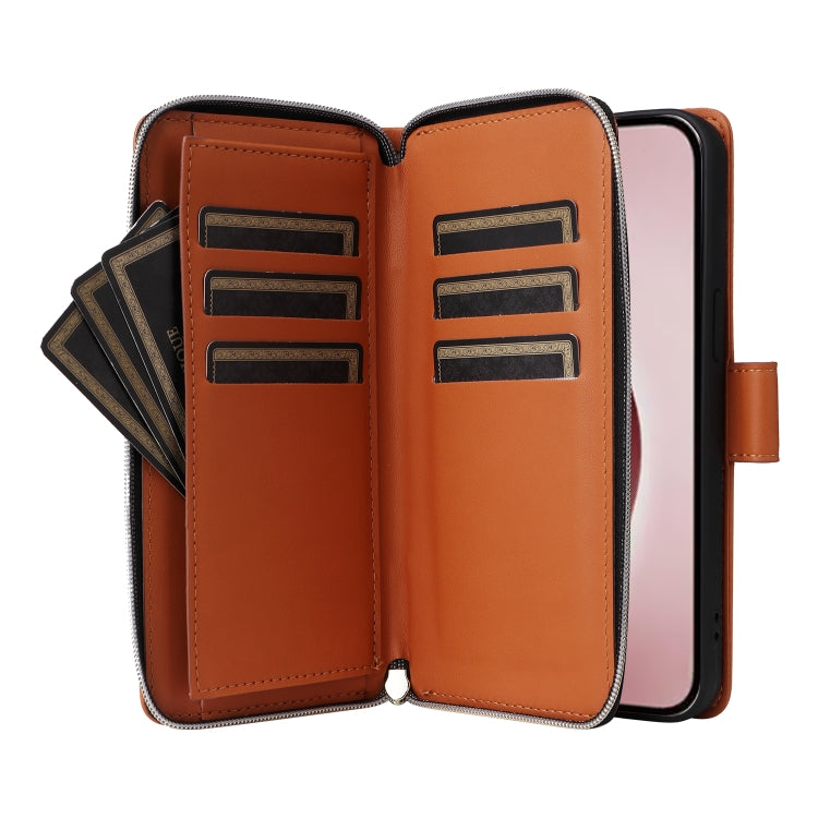For iPhone 16 Pro Max Nine-card Slots Zipper Wallet Bag Leather Phone Case