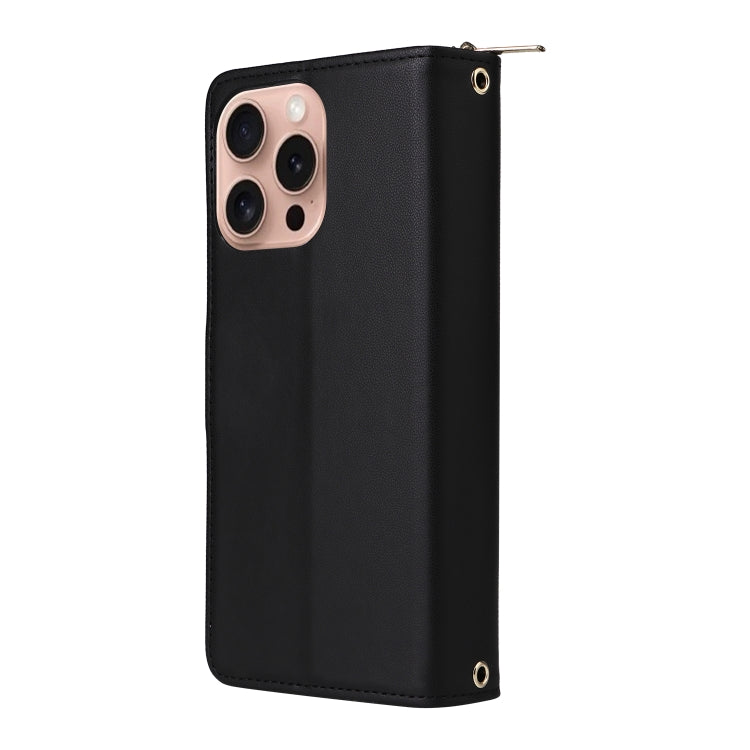 For iPhone 16 Pro Max Nine-card Slots Zipper Wallet Bag Leather Phone Case
