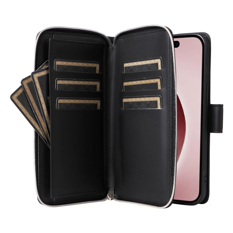For iPhone 16 Pro Max Nine-card Slots Zipper Wallet Bag Leather Phone Case