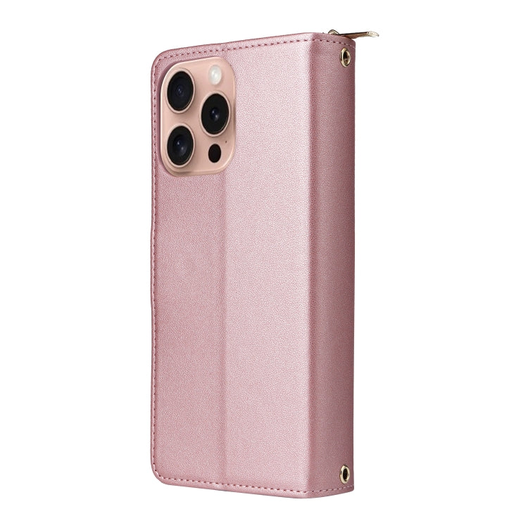 For iPhone 16 Pro Max Nine-card Slots Zipper Wallet Bag Leather Phone Case