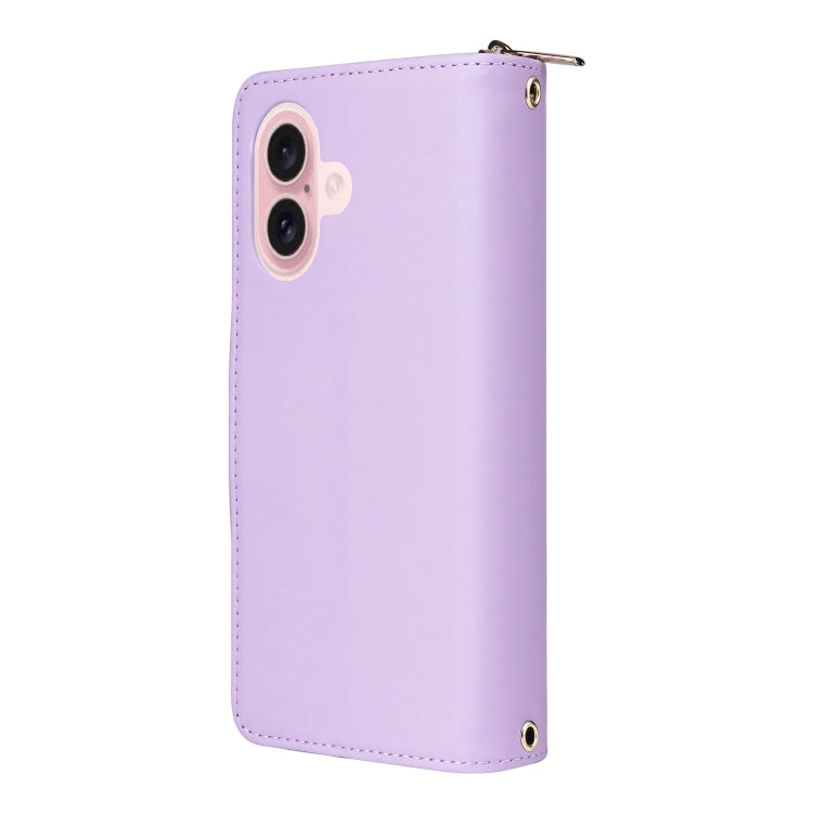For iPhone 16 Nine-card Slots Zipper Wallet Bag Leather Phone Case