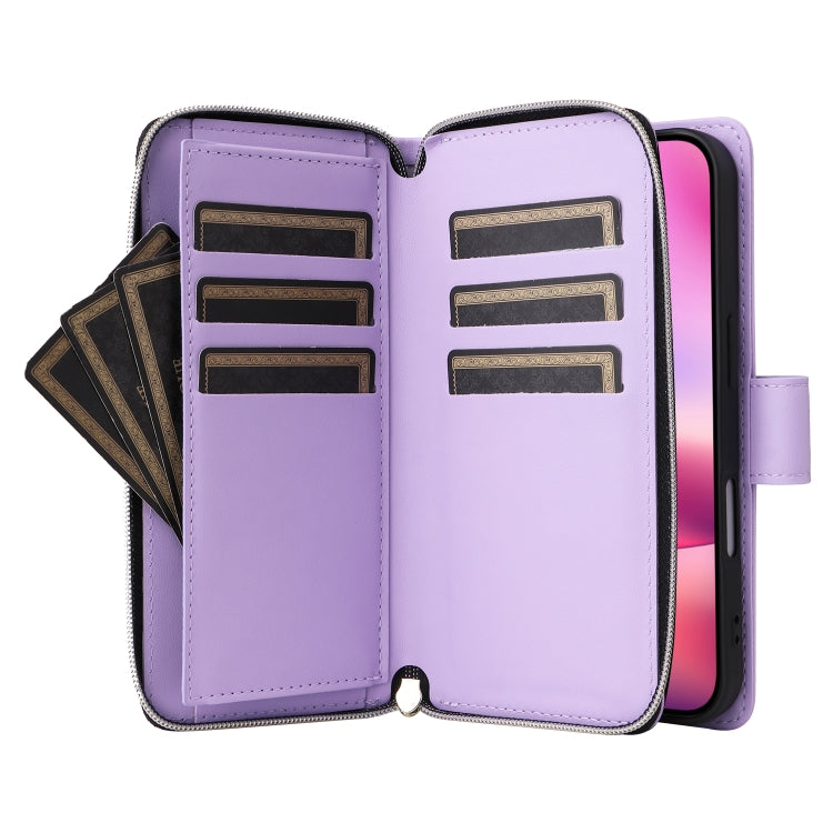 For iPhone 16 Nine-card Slots Zipper Wallet Bag Leather Phone Case