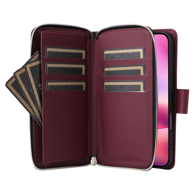For iPhone 16 Nine-card Slots Zipper Wallet Bag Leather Phone Case