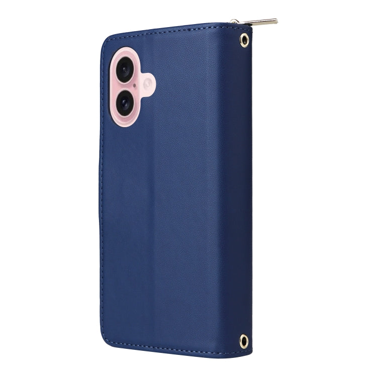 For iPhone 16 Nine-card Slots Zipper Wallet Bag Leather Phone Case