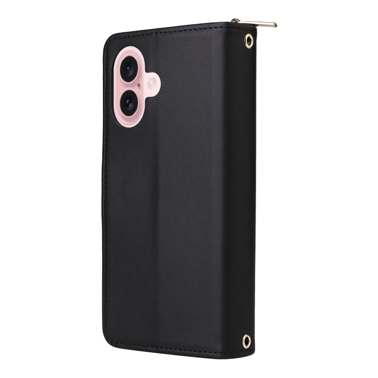 For iPhone 16 Nine-card Slots Zipper Wallet Bag Leather Phone Case