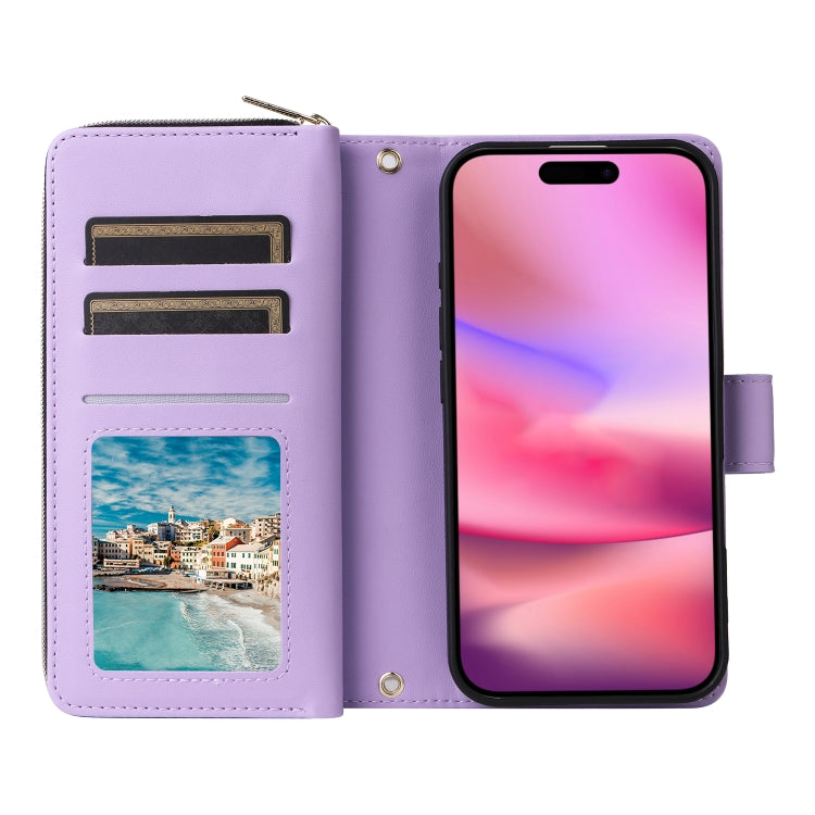 For iPhone 16 Plus Nine-card Slots Zipper Wallet Bag Leather Phone Case