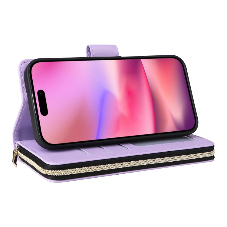 For iPhone 16 Plus Nine-card Slots Zipper Wallet Bag Leather Phone Case