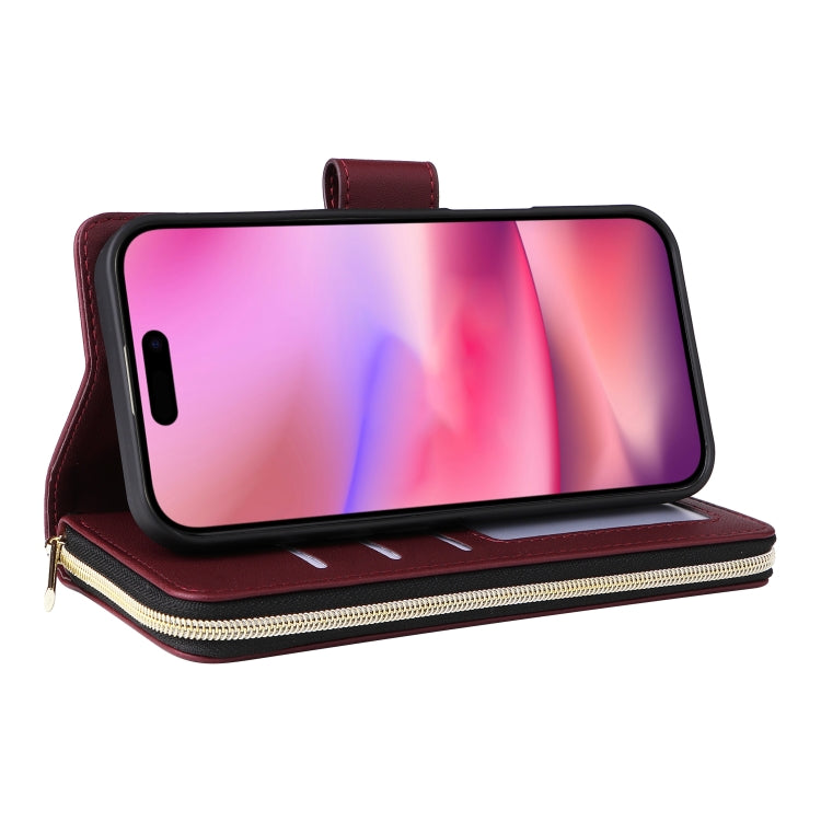 For iPhone 16 Plus Nine-card Slots Zipper Wallet Bag Leather Phone Case
