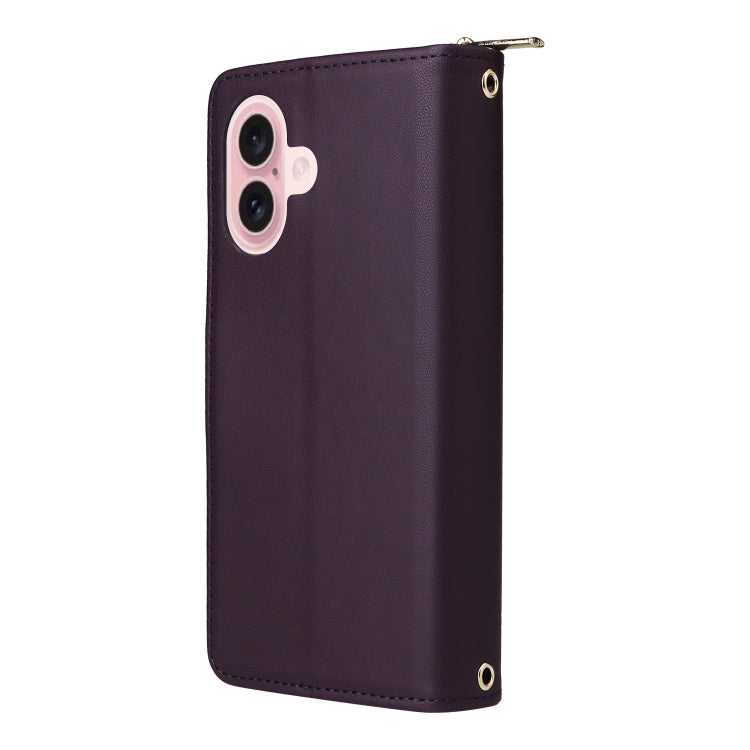 For iPhone 16 Plus Nine-card Slots Zipper Wallet Bag Leather Phone Case