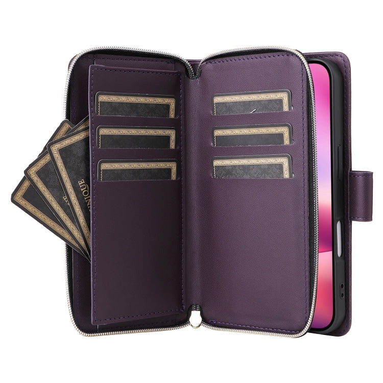 For iPhone 16 Plus Nine-card Slots Zipper Wallet Bag Leather Phone Case