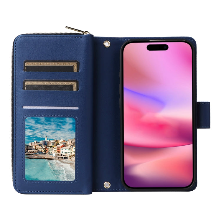 For iPhone 16 Plus Nine-card Slots Zipper Wallet Bag Leather Phone Case