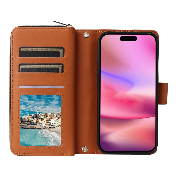 For iPhone 16 Plus Nine-card Slots Zipper Wallet Bag Leather Phone Case