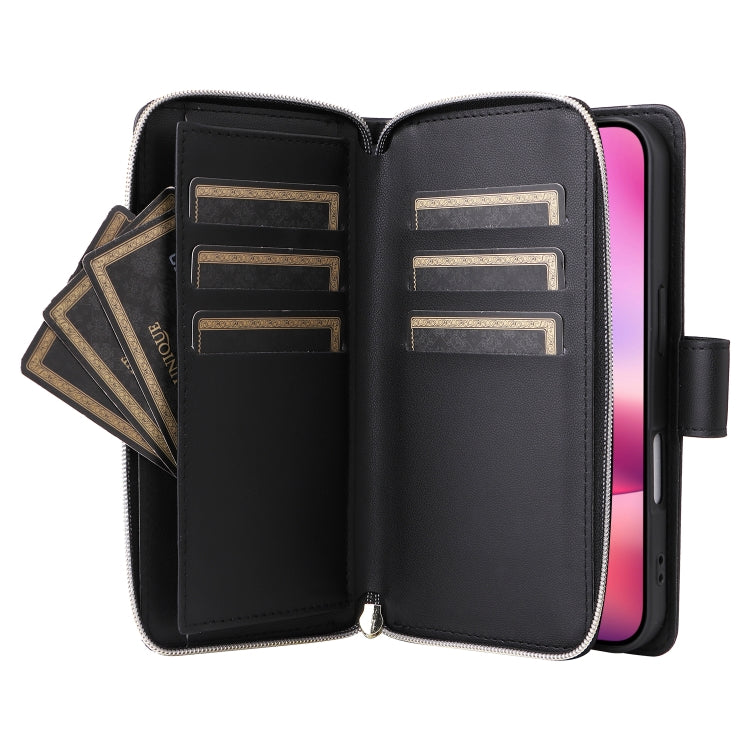 For iPhone 16 Plus Nine-card Slots Zipper Wallet Bag Leather Phone Case