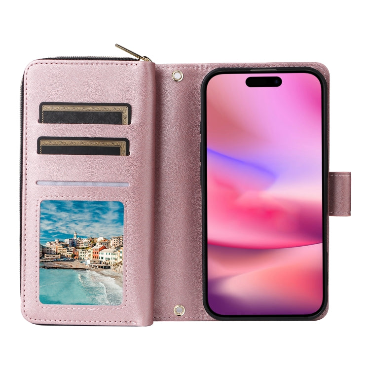 For iPhone 16 Plus Nine-card Slots Zipper Wallet Bag Leather Phone Case