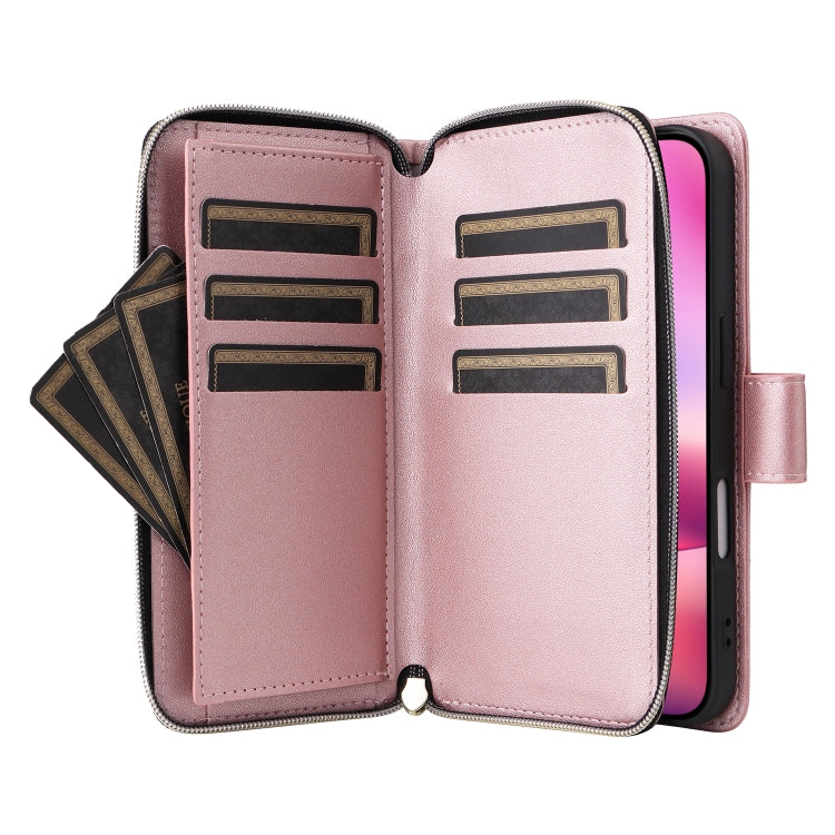 For iPhone 16 Plus Nine-card Slots Zipper Wallet Bag Leather Phone Case