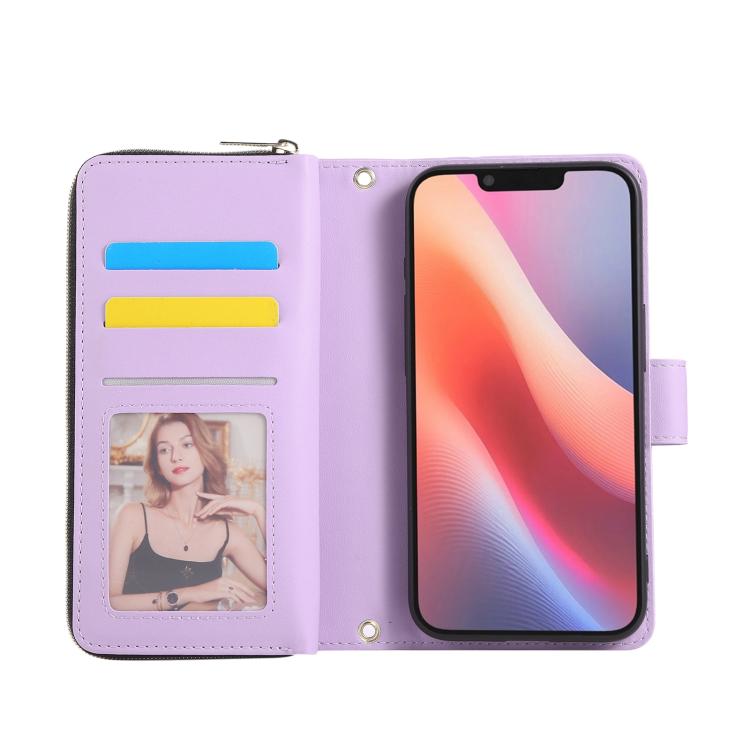 For iPhone 17e / 16e Nine-card Slots Zipper Wallet Bag Leather Phone Case