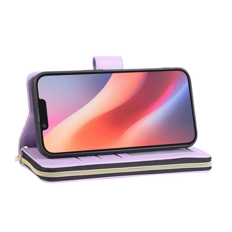 For iPhone 17e / 16e Nine-card Slots Zipper Wallet Bag Leather Phone Case