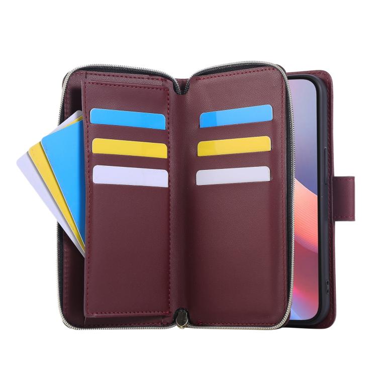 For iPhone 17e / 16e Nine-card Slots Zipper Wallet Bag Leather Phone Case