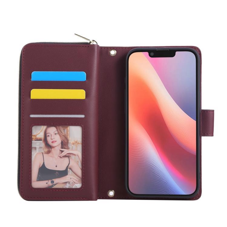 For iPhone 17e / 16e Nine-card Slots Zipper Wallet Bag Leather Phone Case