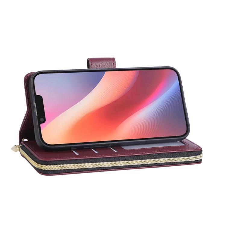For iPhone 17e / 16e Nine-card Slots Zipper Wallet Bag Leather Phone Case
