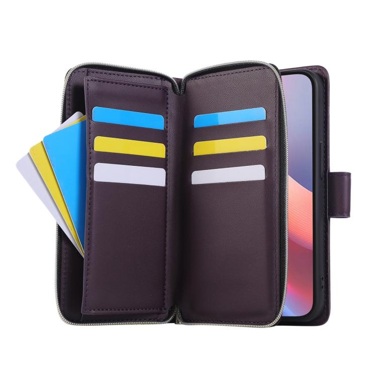 For iPhone 17e / 16e Nine-card Slots Zipper Wallet Bag Leather Phone Case
