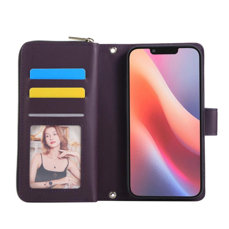 For iPhone 17e / 16e Nine-card Slots Zipper Wallet Bag Leather Phone Case
