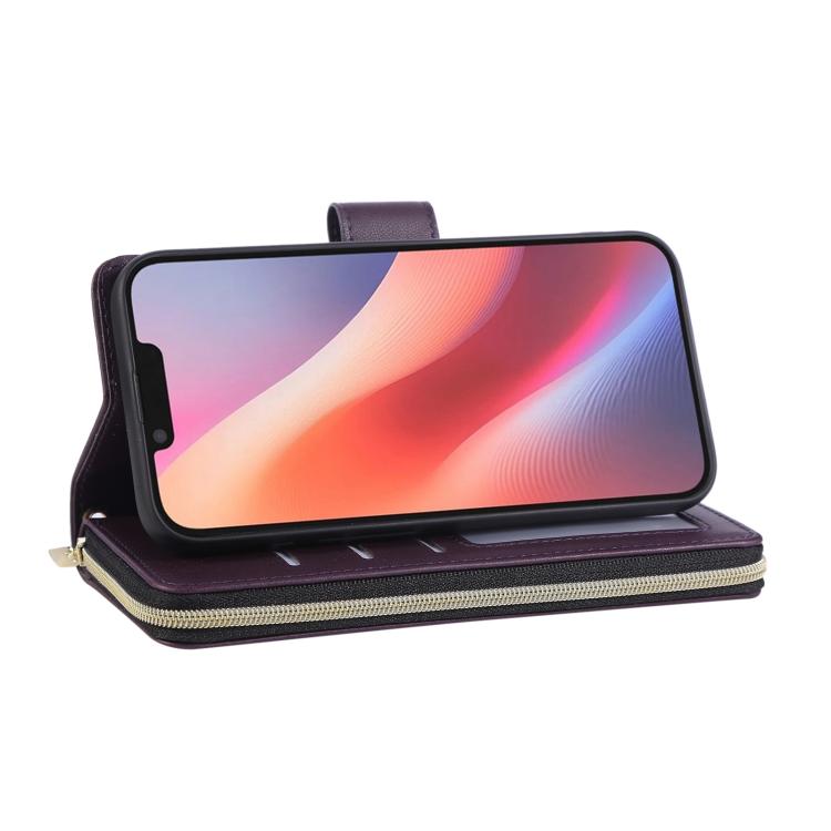 For iPhone 17e / 16e Nine-card Slots Zipper Wallet Bag Leather Phone Case