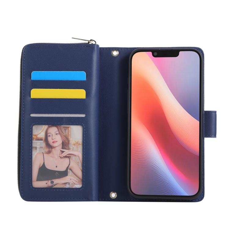 For iPhone 17e / 16e Nine-card Slots Zipper Wallet Bag Leather Phone Case