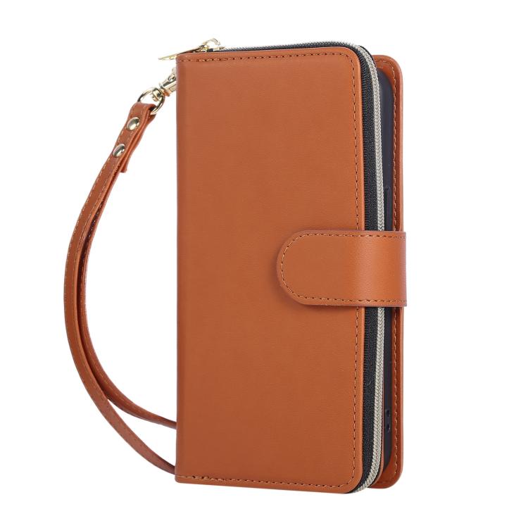 For iPhone 17e / 16e Nine-card Slots Zipper Wallet Bag Leather Phone Case