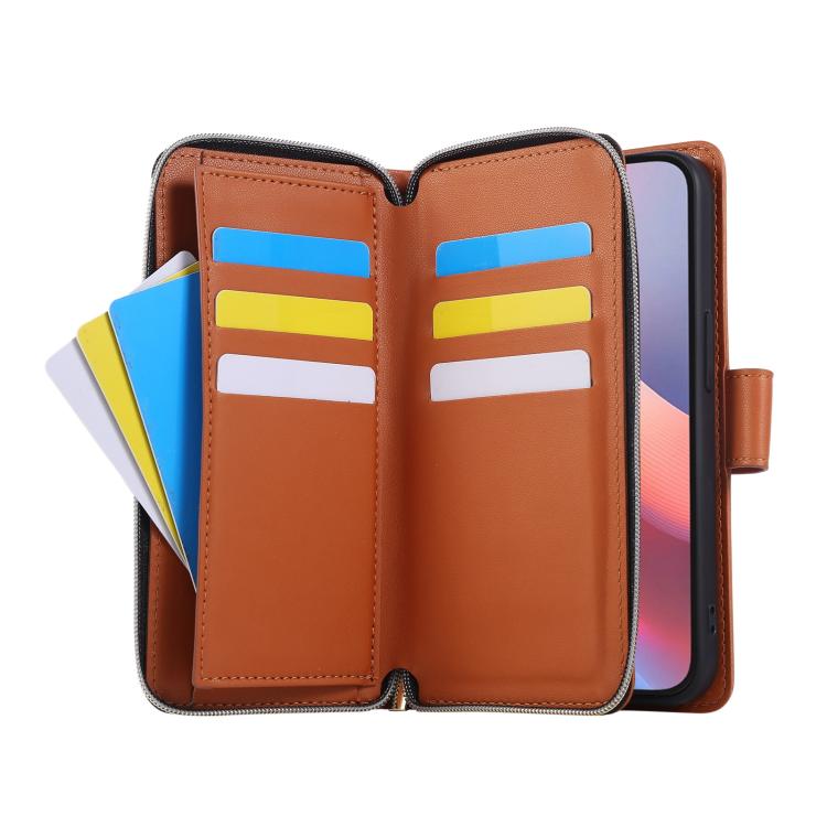 For iPhone 17e / 16e Nine-card Slots Zipper Wallet Bag Leather Phone Case