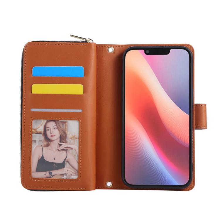 For iPhone 17e / 16e Nine-card Slots Zipper Wallet Bag Leather Phone Case