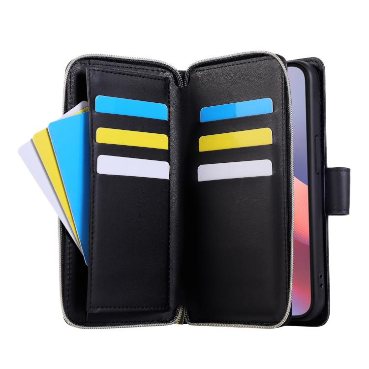 For iPhone 17e / 16e Nine-card Slots Zipper Wallet Bag Leather Phone Case